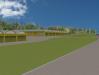 3D model areálu na Úpalí, pohled z páteřní komunikace na bloky čs. objektů